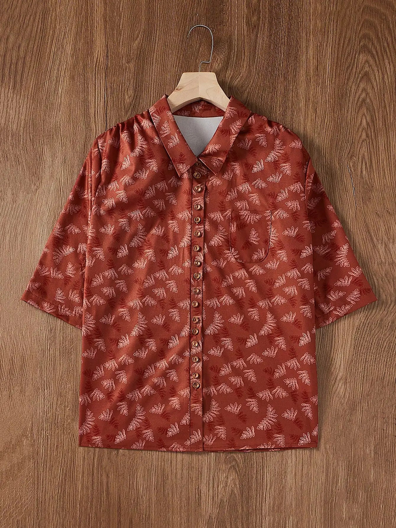 Elegant Womens Lapel Collar Long Sleeve Button Down Printed Casual Shirt