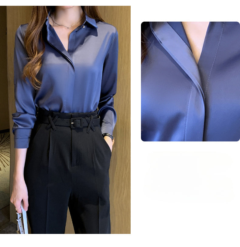 Elegant Satin Women Blouse Long Sleeve Shirt Autumn Fashion Tops for Ladies Office and Casual Wear