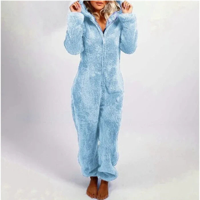 Women's One-Piece Hooded Jumpsuit Thickened Full-Length Overalls Cozy Autumn Winter Wear