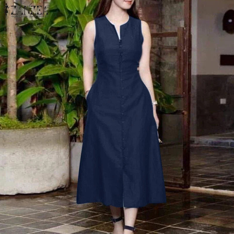 Sleeveless V Neck A Line Sundress For Women Summer Party