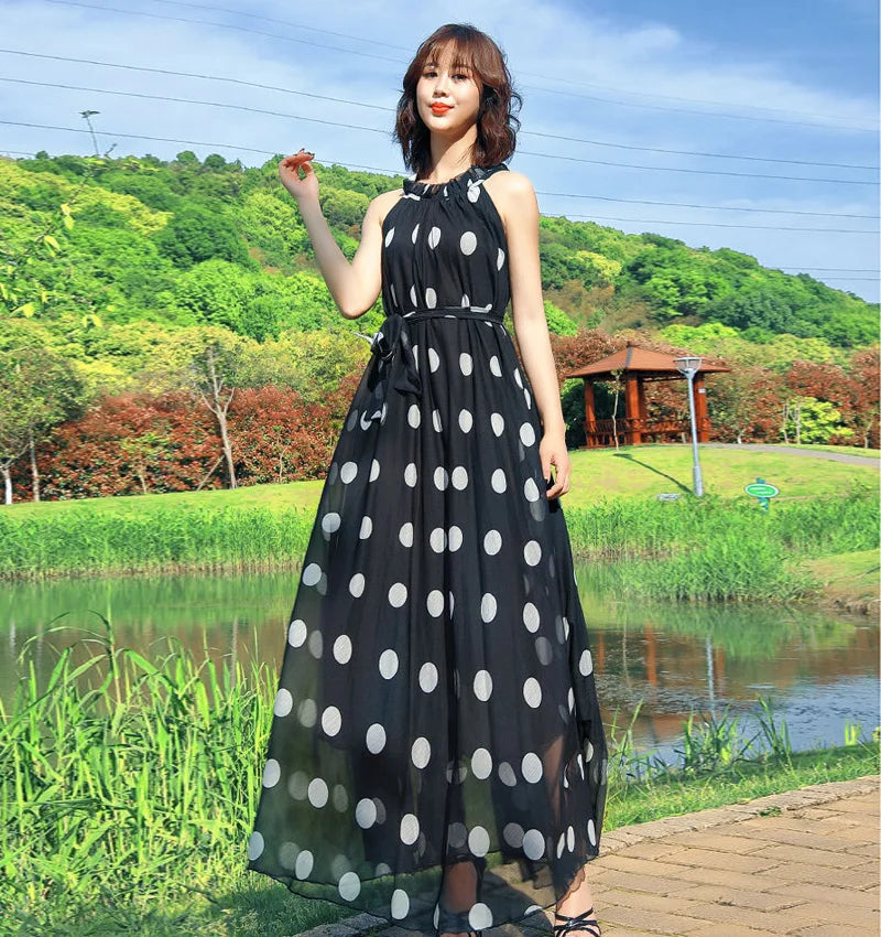Polka Dot Maxi Dress Korean Style For Women Plus Size