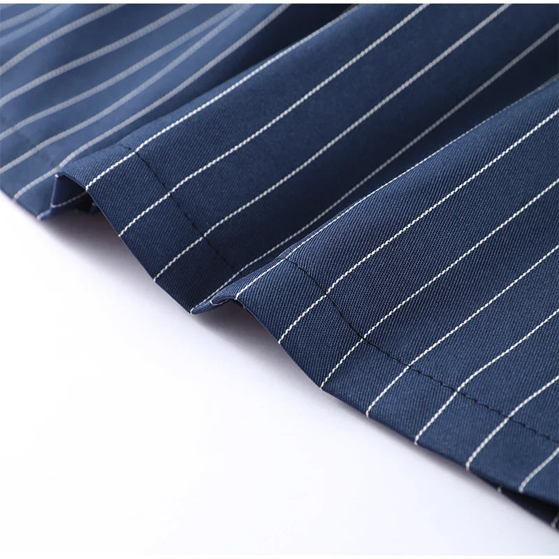 Women's Street Striped Blazer and Skirt Set Slim V-Neck Single Breasted Coat with Ribbon Accent Hip-Hugging Package Skirt Chic Spring Summer Outfit