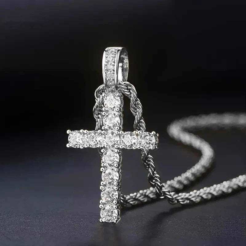 60Cm Twisted Chain Long Necklace with Cubic Zirconia Cross Pendant for Women and Men Fashion Accessory Gift
