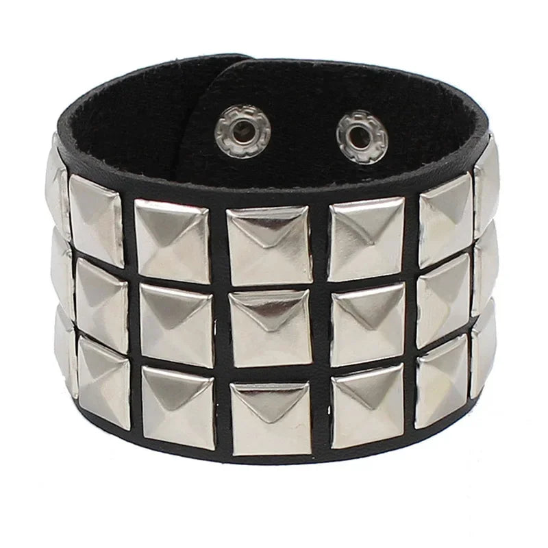 PU Leather Studded Gothic Cuff Bracelet Adjustable Punk Rivet Wristband for Men and Women