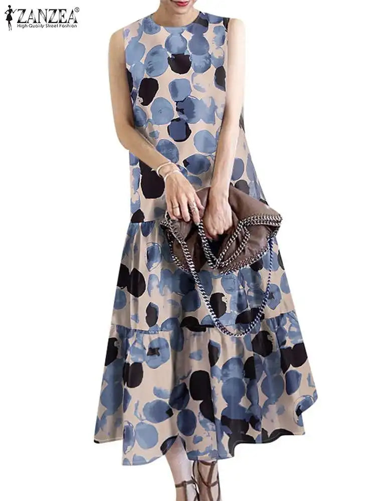 Bohemian Floral Sundress With Ruffle Hem For Women Casual