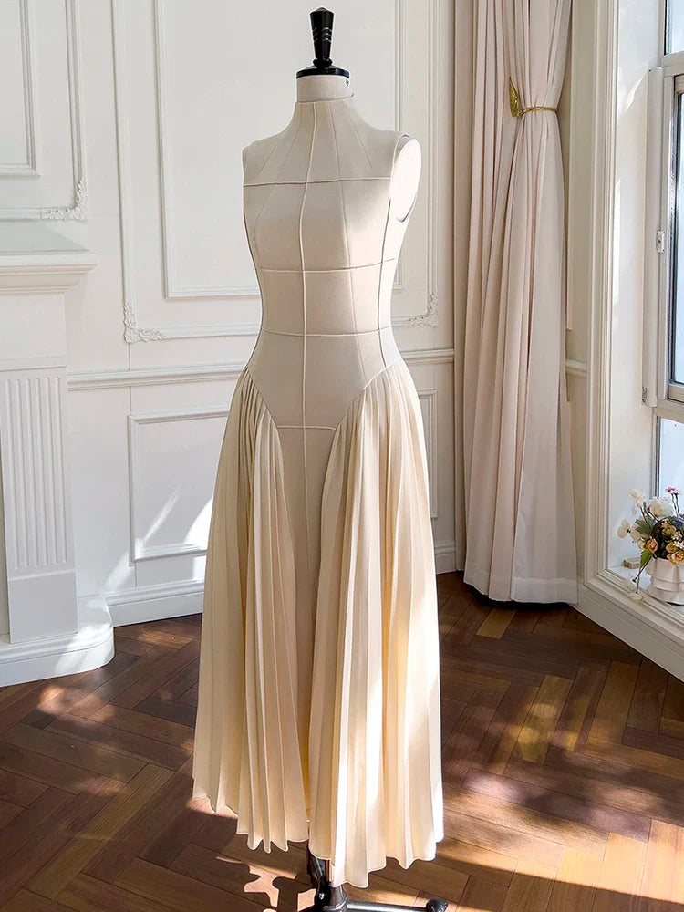 Elegant Square Collar Sleeveless High Waist Summer Dress