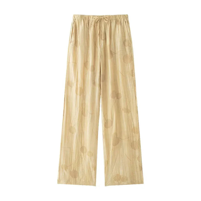 Jacquard Shirt Pants Suit for Women with Lapel Half Sleeve and Pockets, Wide Leg Pant Set for Summer Streetwear