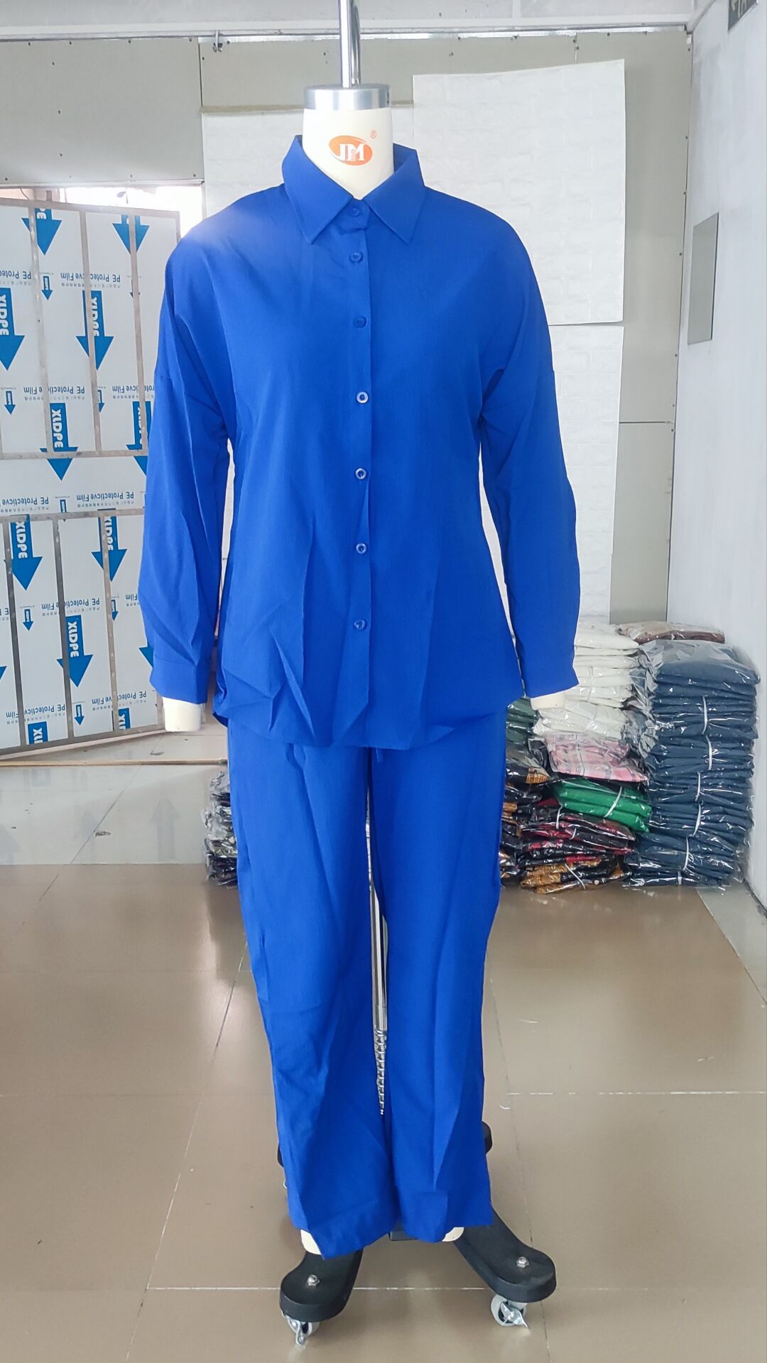 Summer Casual Outfits for Women Loose Long Sleeve Shirt and Wide Leg Pants Two Piece Set