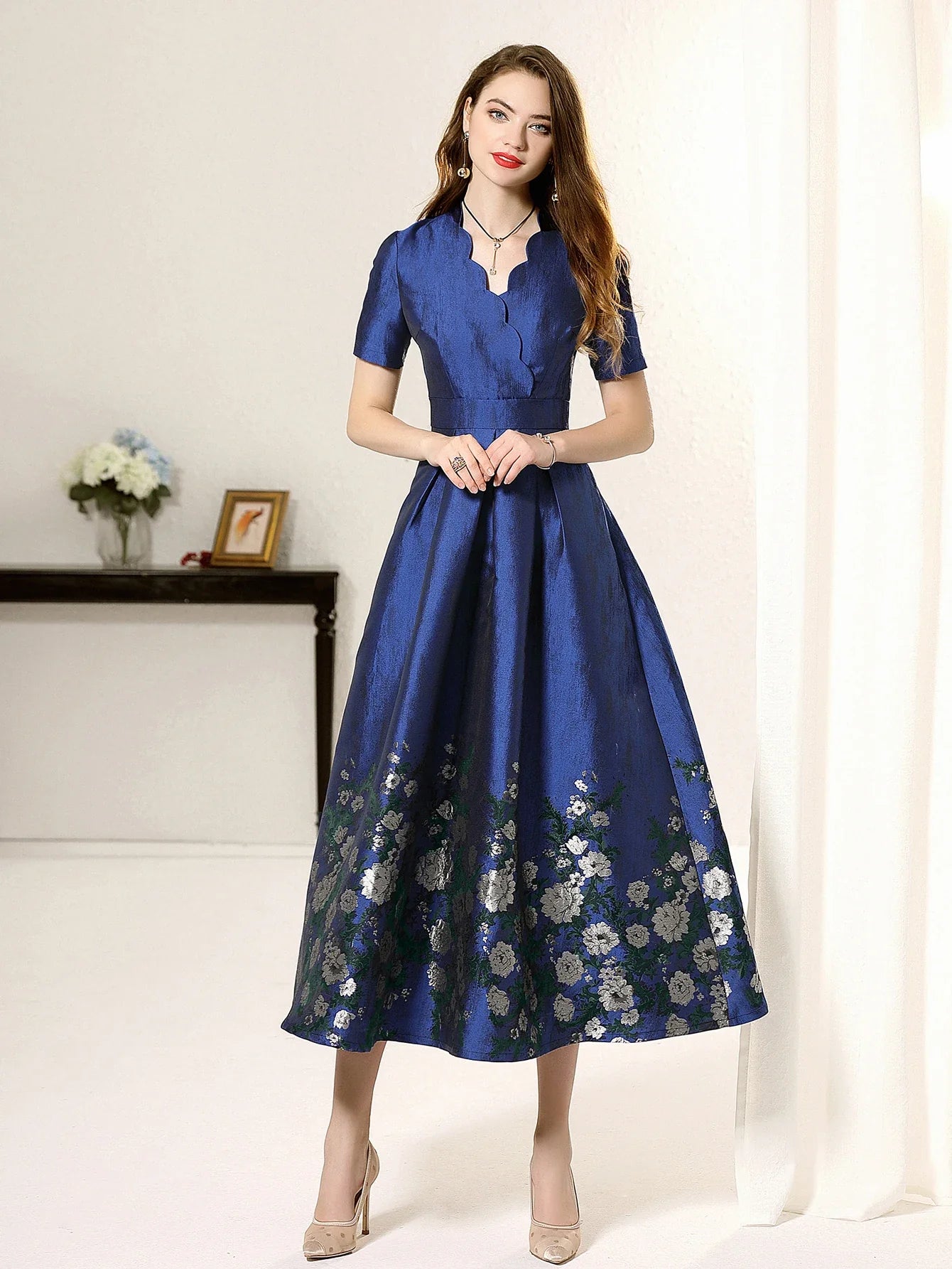 Summer Jacquard Maxi Dress For Women Floral Party Wear