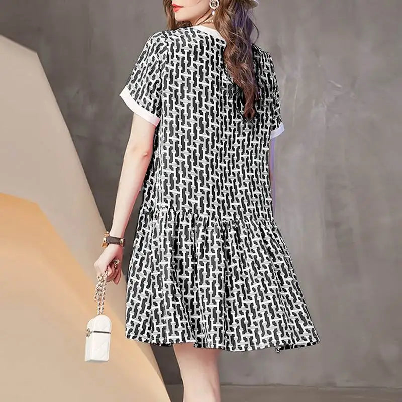 Boho Printed Sundress Knee Length Short Sleeve Dress