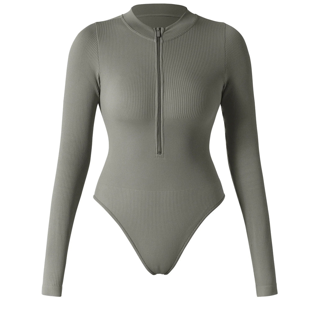 Bodycon Slim Fit Zipper Jumpsuit for Women Casual Brown Fitness Romper Streetwear Playsuit Overall