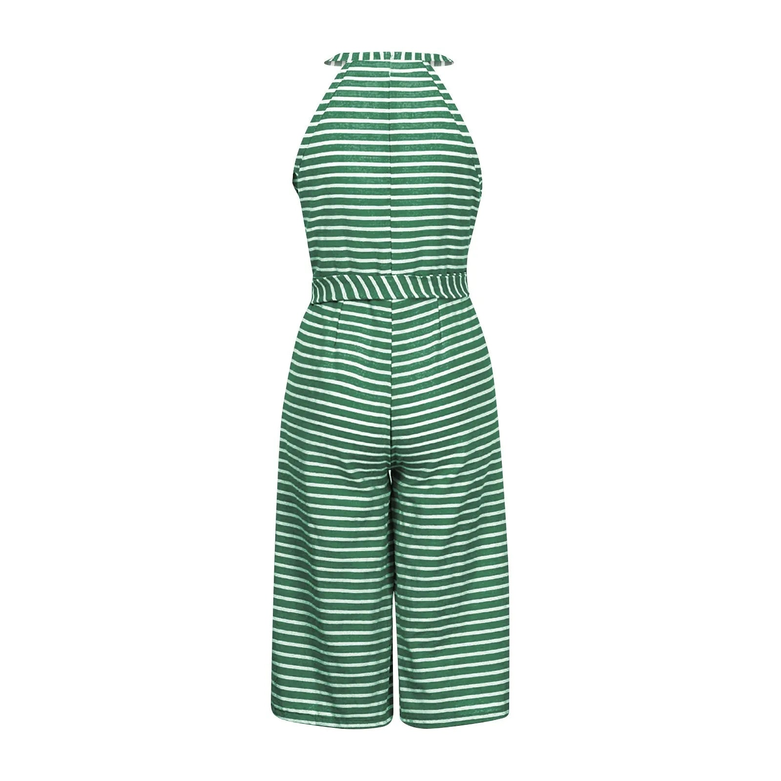Elegant Sleeveless Striped Jumpsuit for Women Wide Leg Belted Romper Loose Fit Overalls Trousers