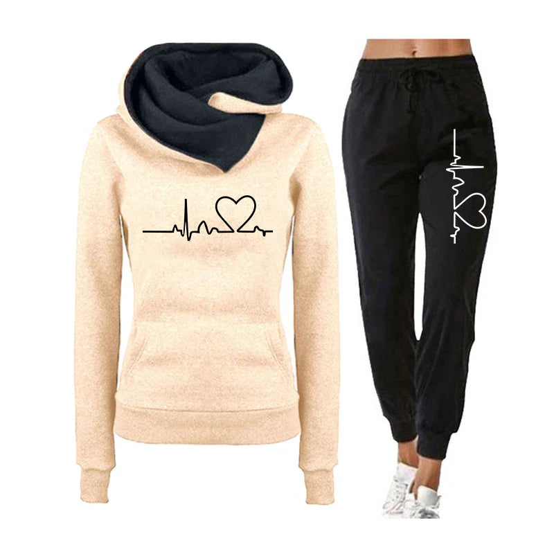Warm Women's Tracksuit Set with Hooded Sweatshirt and Jogger Pants for Casual Sportswear
