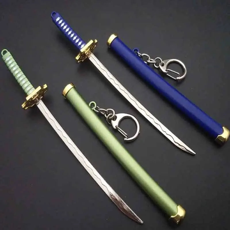 Mini Roronoa Zoro Samurai Sword Keychain Anime Katana Scabbard Ring for Men and Women Cosplay Jewelry Gift