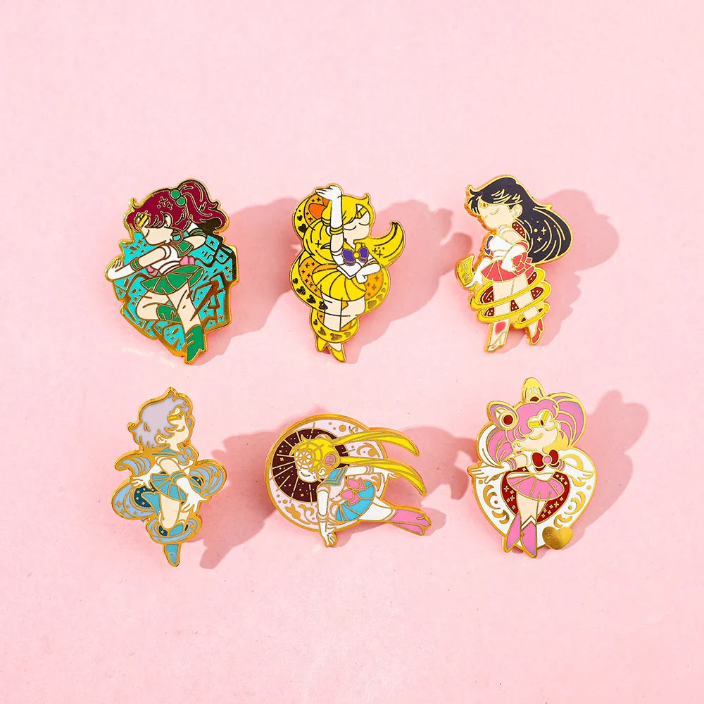 6 Pcs Anime Brooch Set Cute Cartoon Enamel Pins Tsukino Usagi Jewelry Gift for Friends