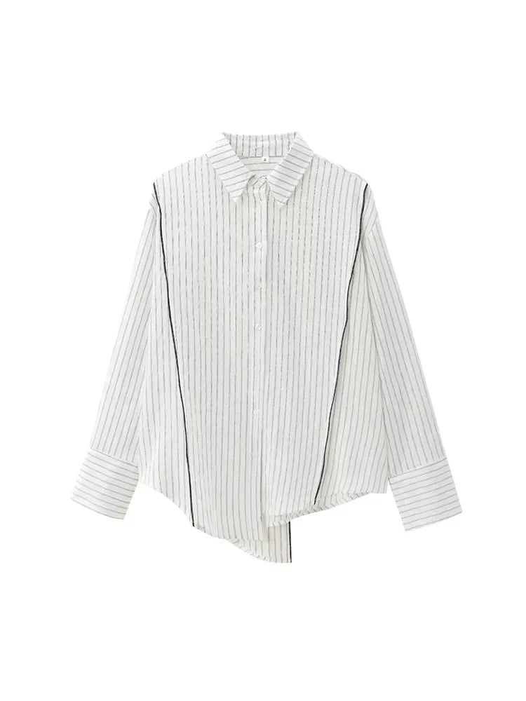 Versatile Casual Women's Striped Long Sleeve Lapel Shirt Comfortable Multi-Purpose Autumn Top