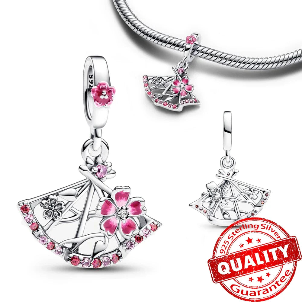 925 Sterling Silver Coral Seahorse and Lotus Fish Pendant for DIY Bracelet and Necklace Crafting