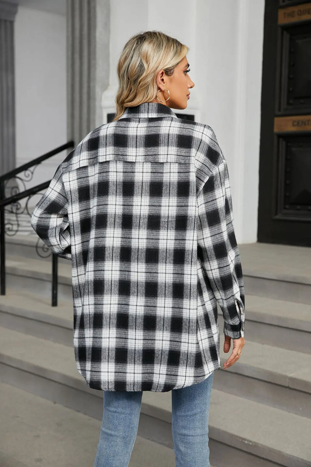 Women's Casual Plaid Button Up Blouse Long Sleeve Turn Down Collar Shacket Plus Size Loose Fit Streetwear Top