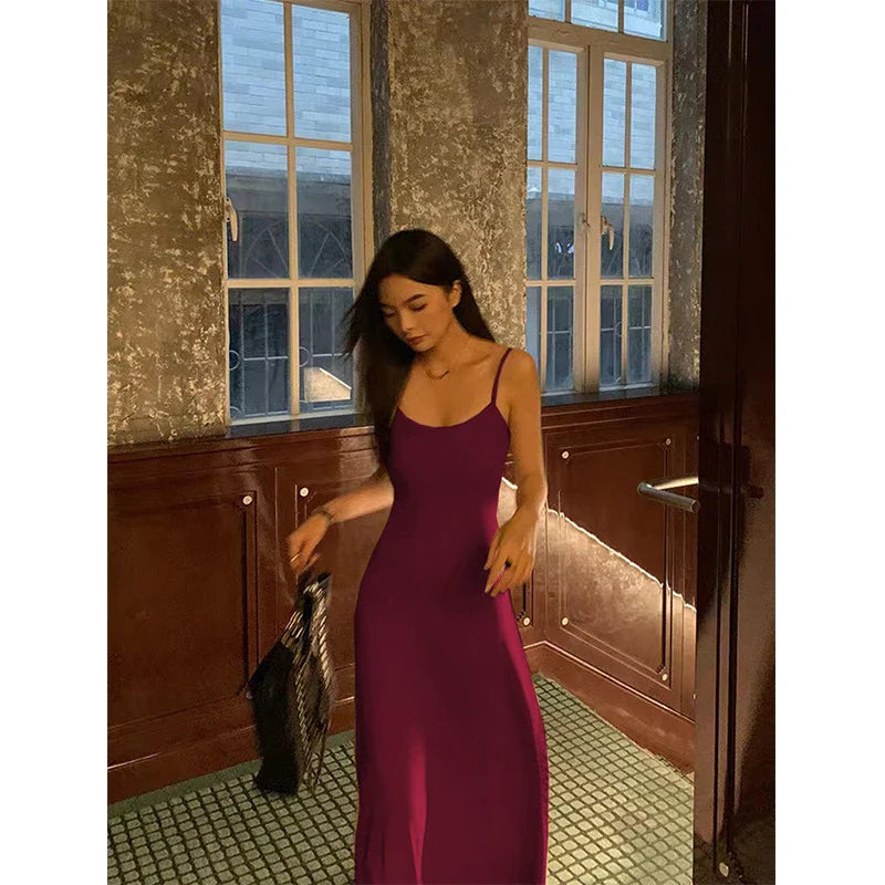 Y2K Black Strap Long Dress Sleeveless Bodycon Sundress