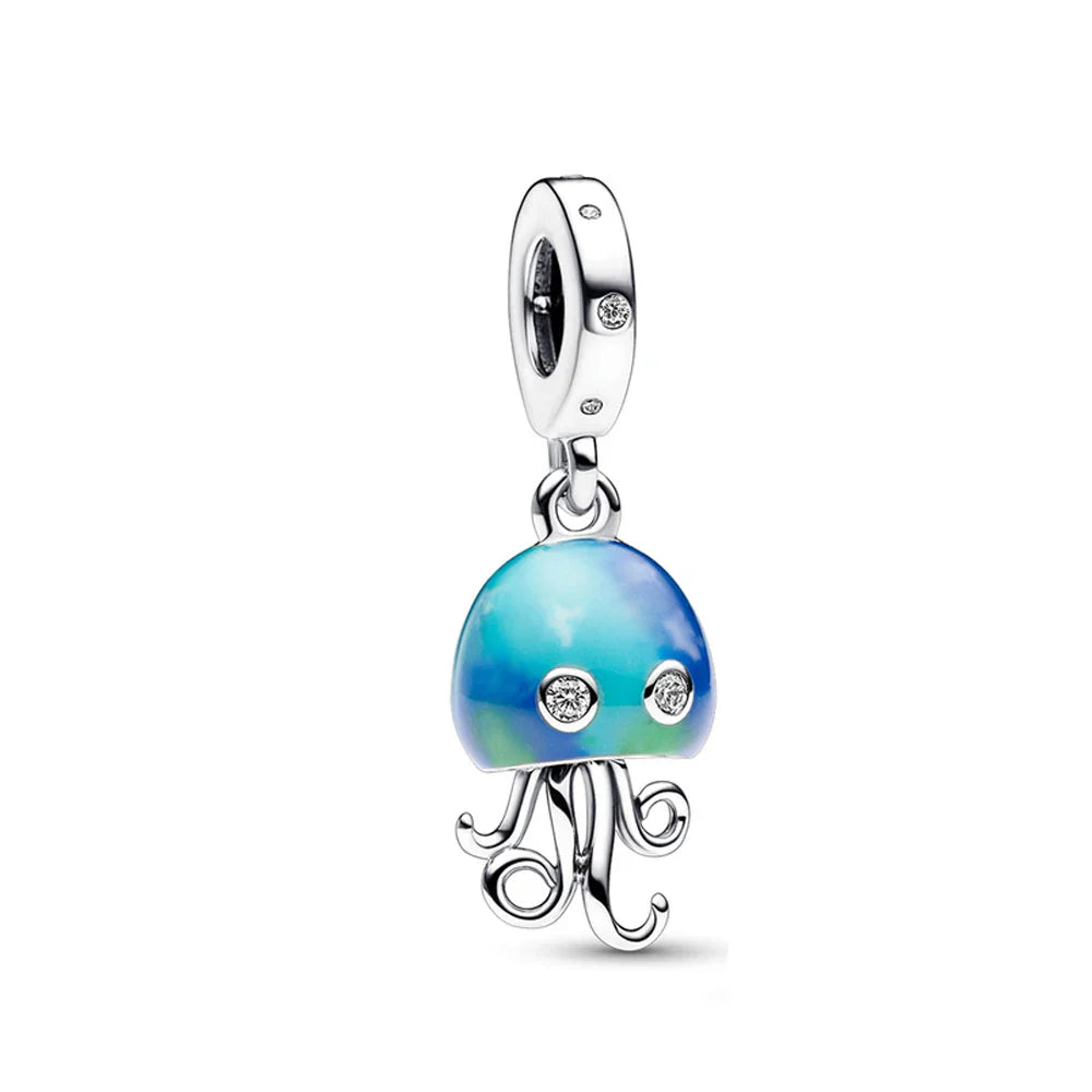 Ocean Blue Coconut Tree Octopus Turtle Charms for 925 Silver Bracelet Jewelry Beads for Women