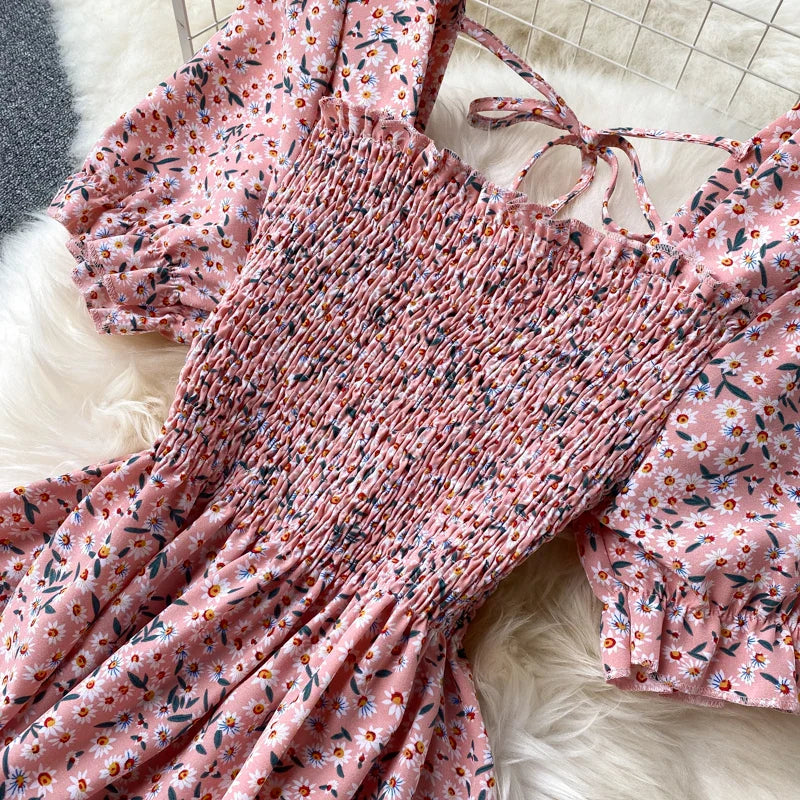 Floral Print Maxi Dress For Women Elastic Waist A Line