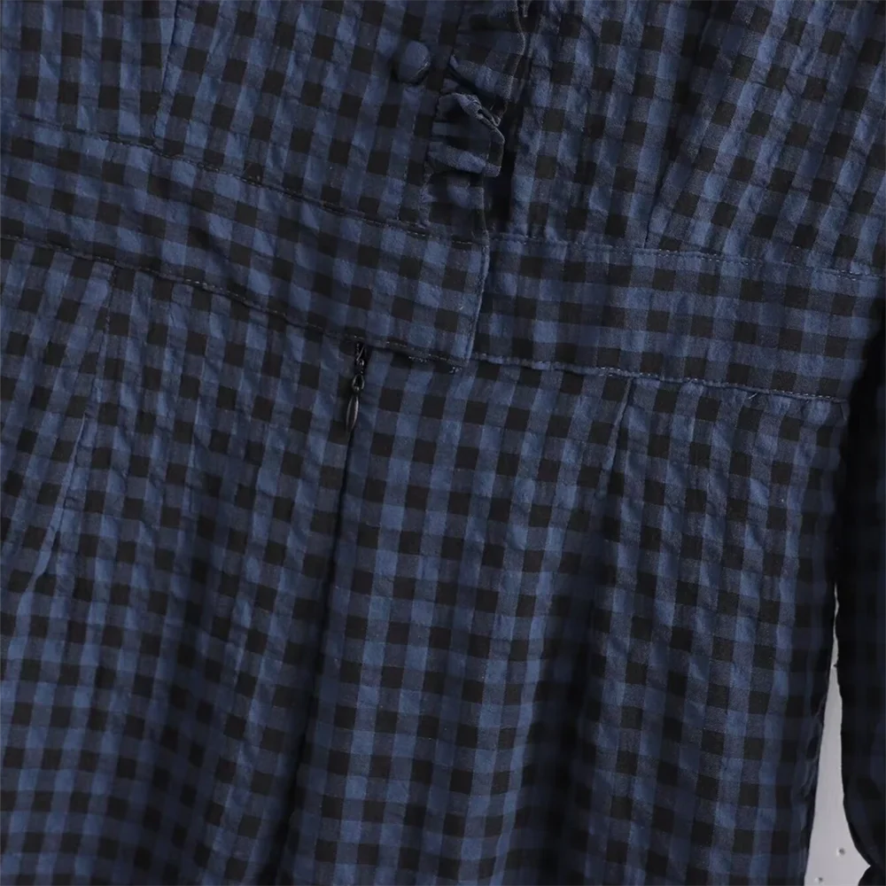 Women's Casual Plaid Bubble Sleeve Long Jumpsuit Versatile Fashionable Temperament Fit