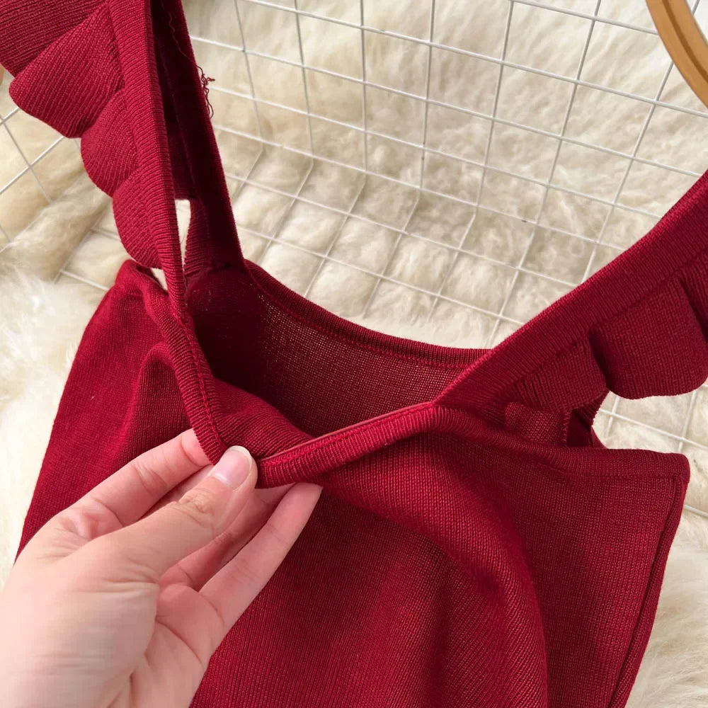 Sleeveless Wrap Midi Dress Hollow Split For Summer Beach