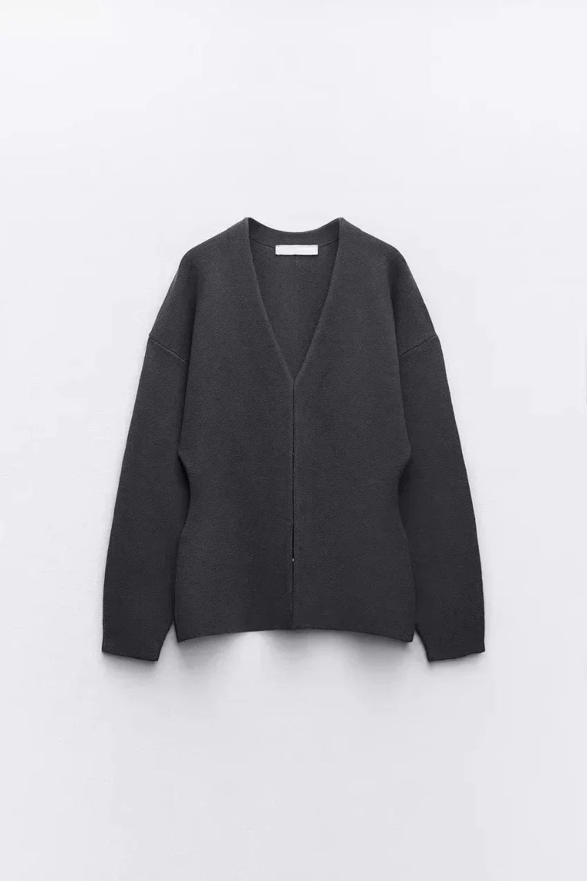 Women's Knit Tailored Cardigan and Skirt Set V-Neck Long Sleeve Jacket with High Waist Elastic A-Line Mini Skirt Stylish Two-Piece Outfit