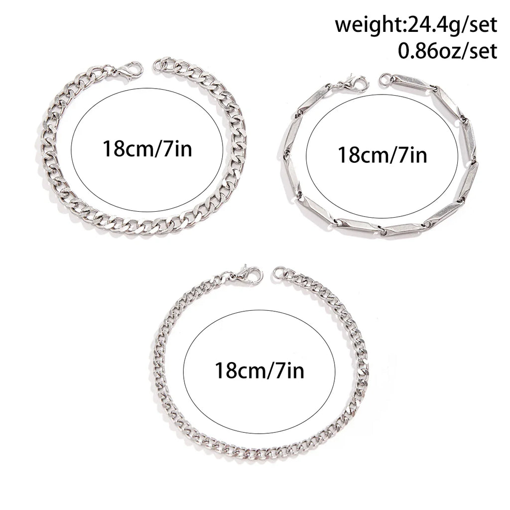 Stainless Steel Punk Cuban Chain Bracelet Set for Men Minimalist Silver Hip Hop Jewelry Gifts