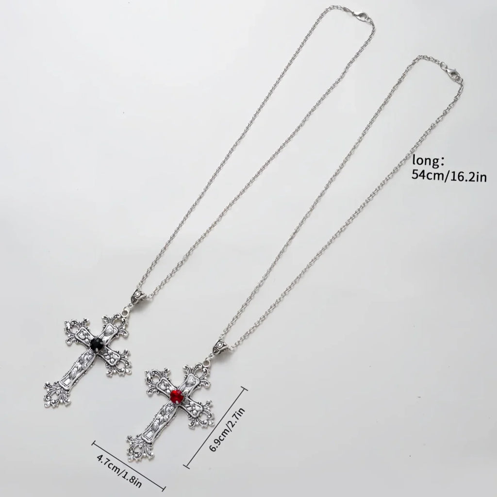 Y2K Punk Crystal Cross Pendant Necklace for Gothic Aesthetic Style