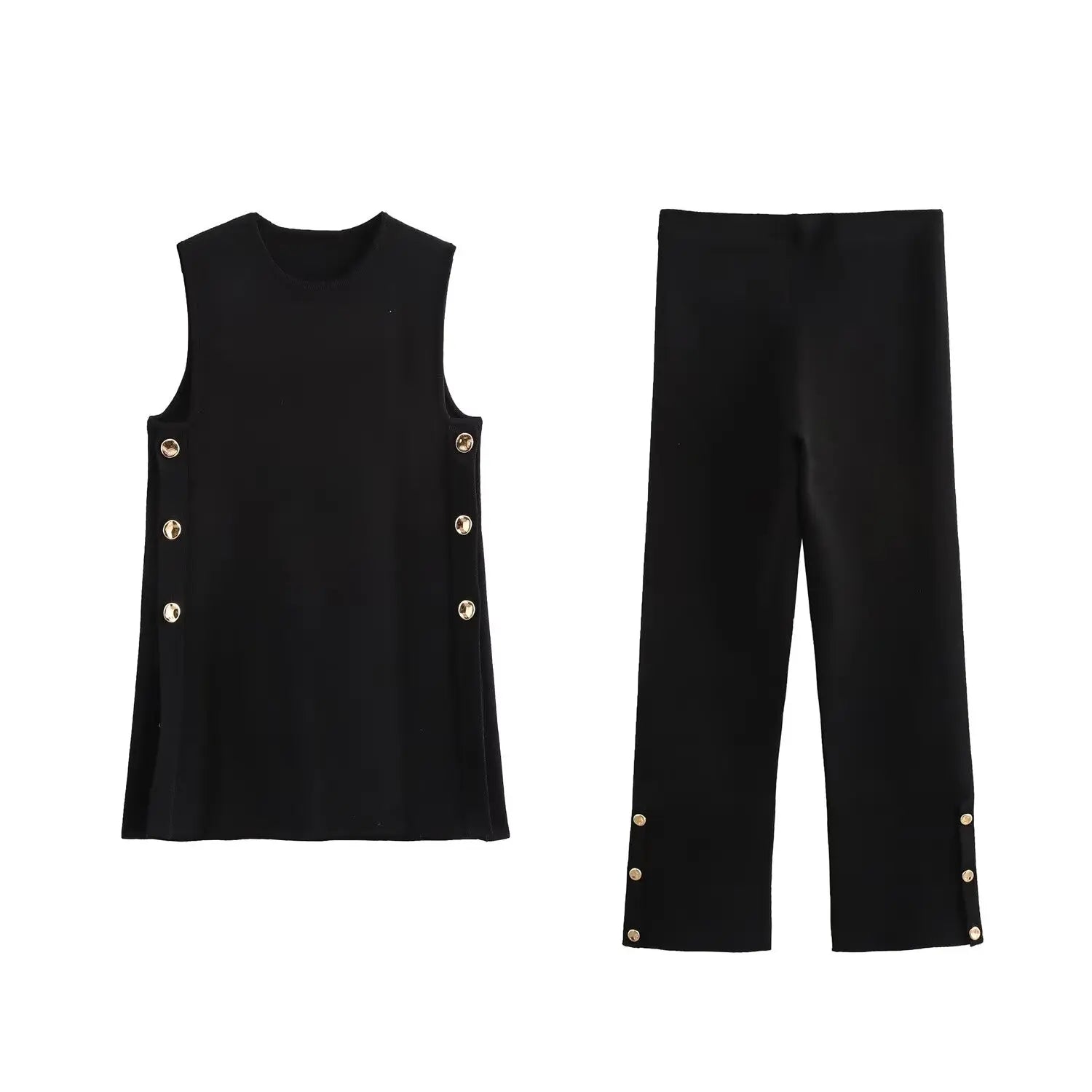 Fashionable Western Style Two-Piece Set With Sleeveless Dress, Vest Skirt, And Long Pants For Women