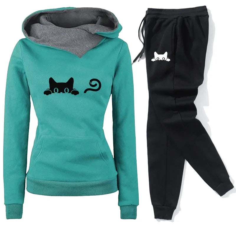 Casual Women's Tracksuit Set with Hoodies and Long Sleeves for Comfortable Outdoor Jogging and Daily Sports Activities