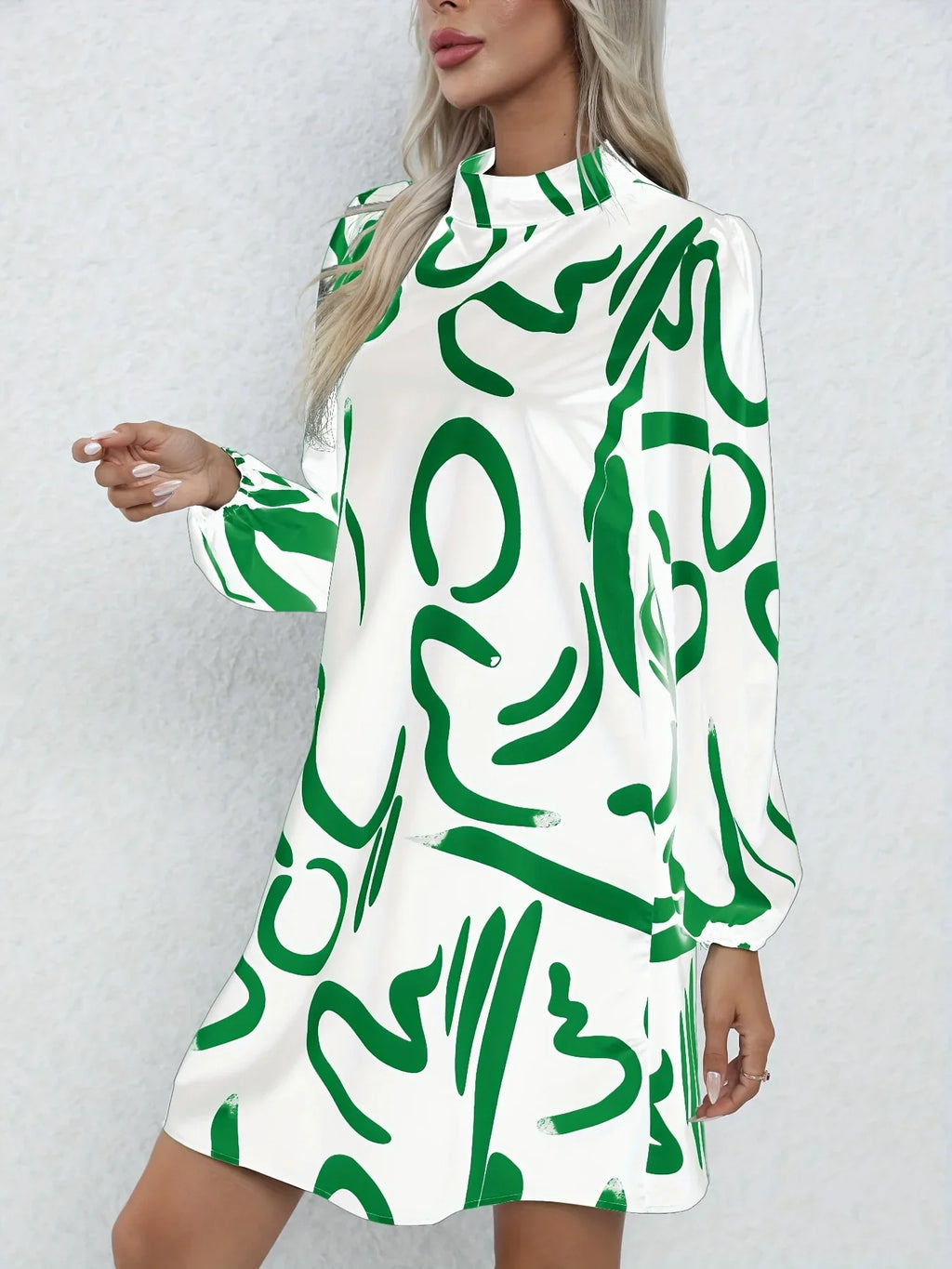 Boho Printed Lantern Sleeve Mini Dress For Casual Vacation