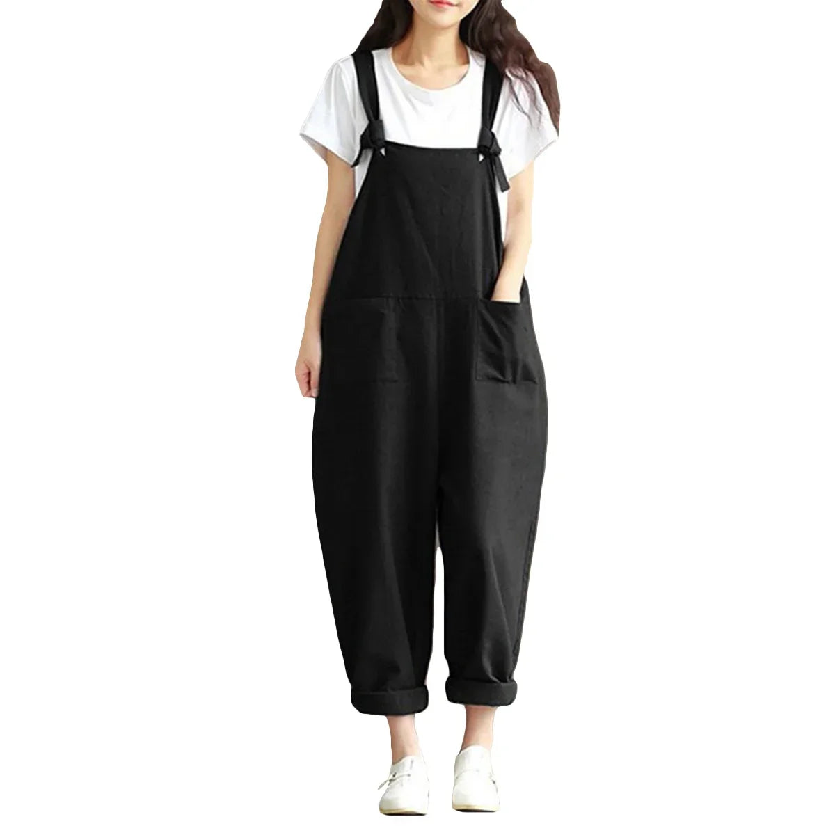 Casual Loose Fit Solid Strap Jumpsuit with Pockets Women's Plus Size Harem Dungaree Overalls 5XL