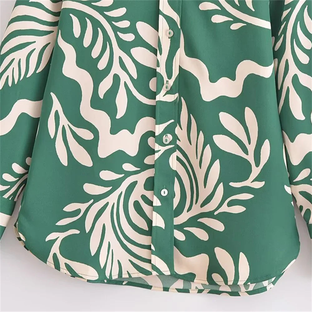 Casual Fashion Printed Collar Long Sleeve Shirt and Drawstring Pants Set for Women