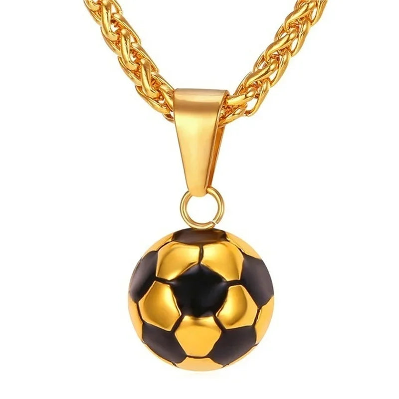 Football Necklace with Stainless Steel Chain for Men Boys Gift Pendant in Gold and Silver