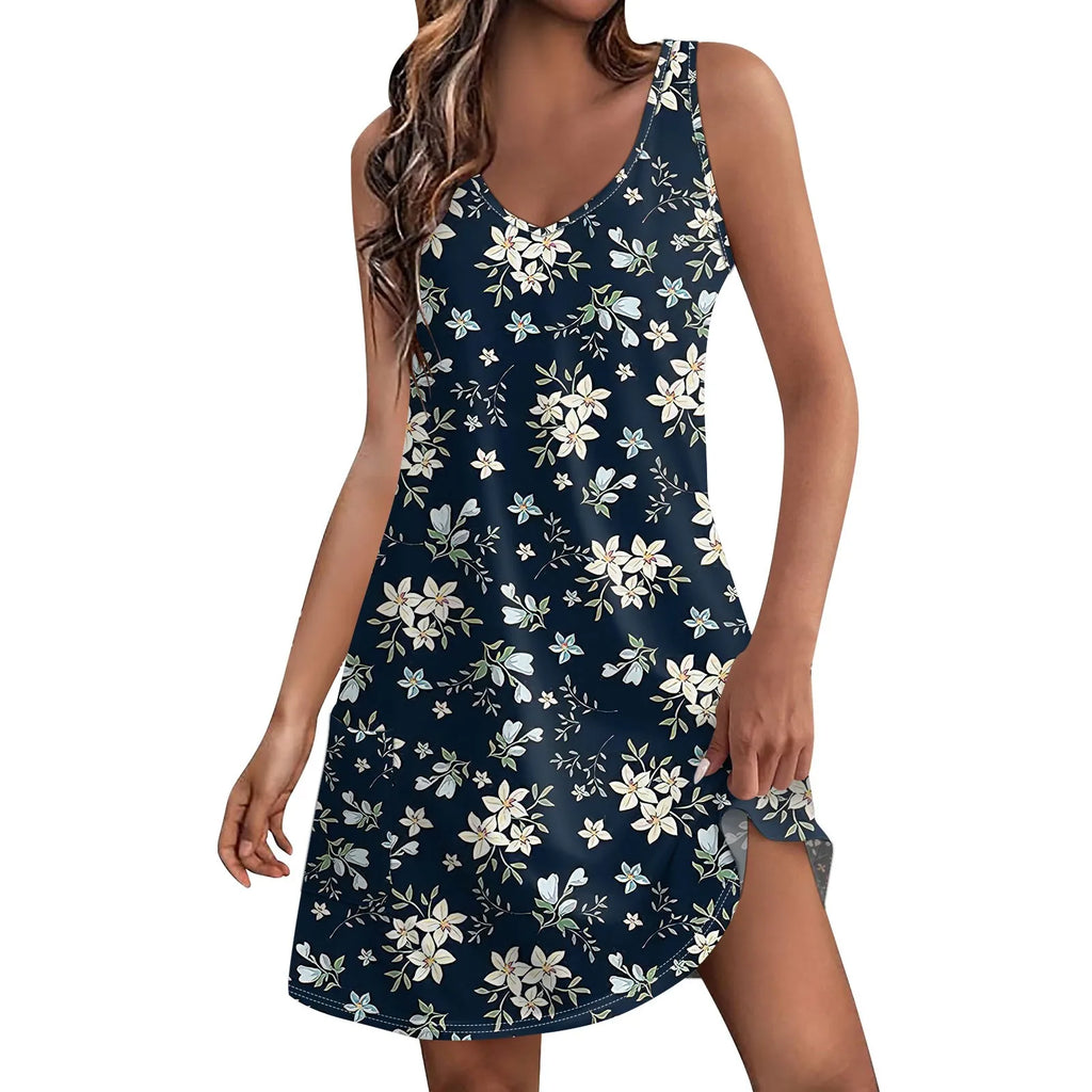 Bohemian Flower Print Beach Dress With Pockets For Women