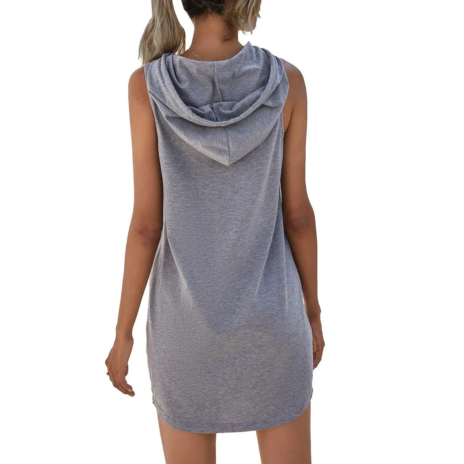 Womens Sleeveless Hoodie Dress With Drawstring Streetwear