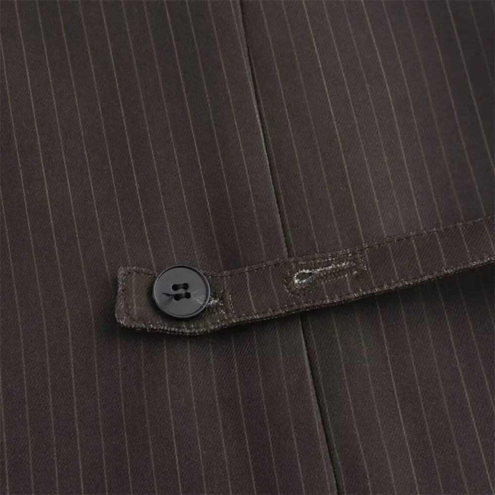 Autumn Women's Fashion Striped Loose Suit Coat with Buckle Decoration and High Waist Striped Pants Set