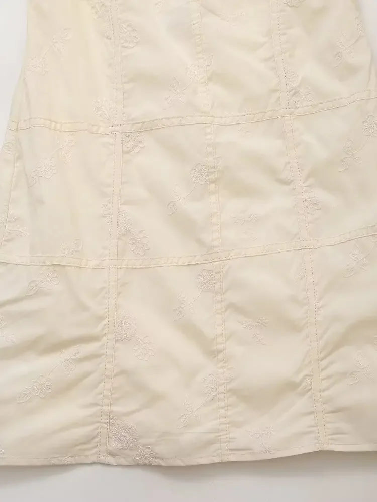 Floral Embroidery Bow Slip Mini Dress With Spaghetti Straps