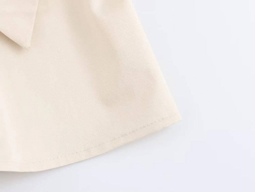 Versatile Women's Slim Fit Short Sleeve Lapel Shirt with Decorative Belt Strap and Curling Detail