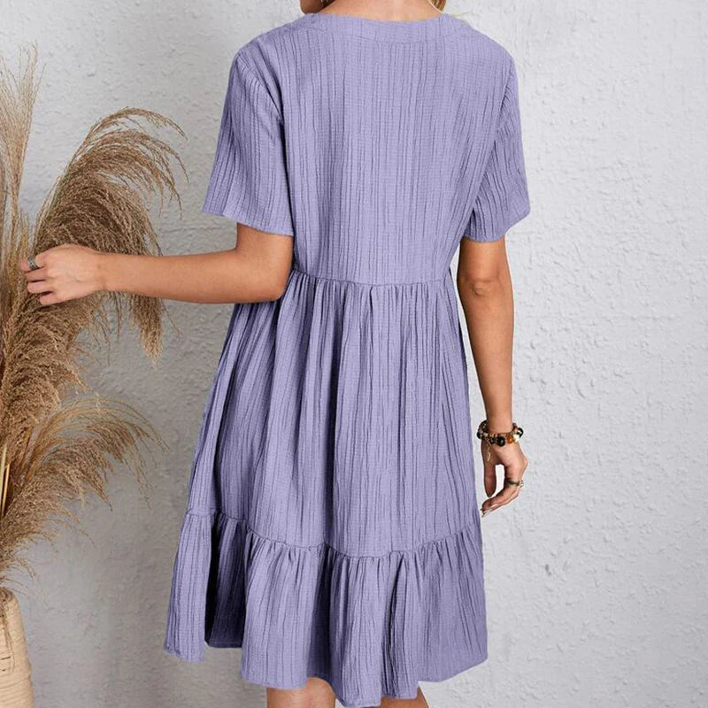 Boho Mini Dress Women V Neck Ruffles A Line Beach Dress