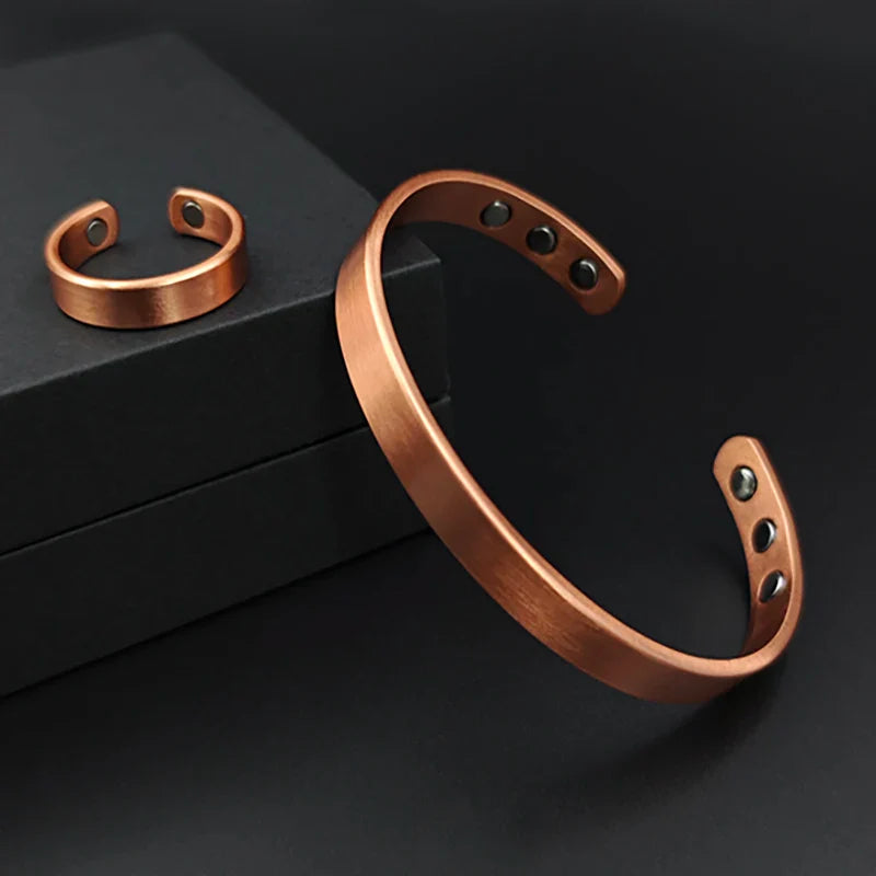 Handmade Solid Copper Bracelet and Ring Set for Arthritis Relief and Health Benefits