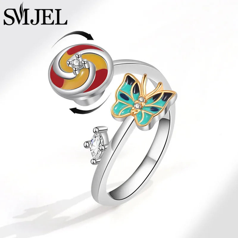 Sunflower Anxiety Ring Fidget Spinner with Butterfly and Hummingbird Charms for Stress Relief Gifts for Women