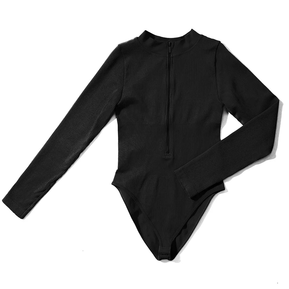 Bodycon Long Sleeve Jumpsuit for Women Zipper Romper Playsuit Fashion Streetwear Autumn Winter Slim Fit Bodysuit