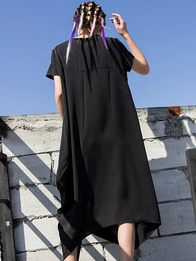 Black Zipper Dress For Women Elegant Casual Long Dress