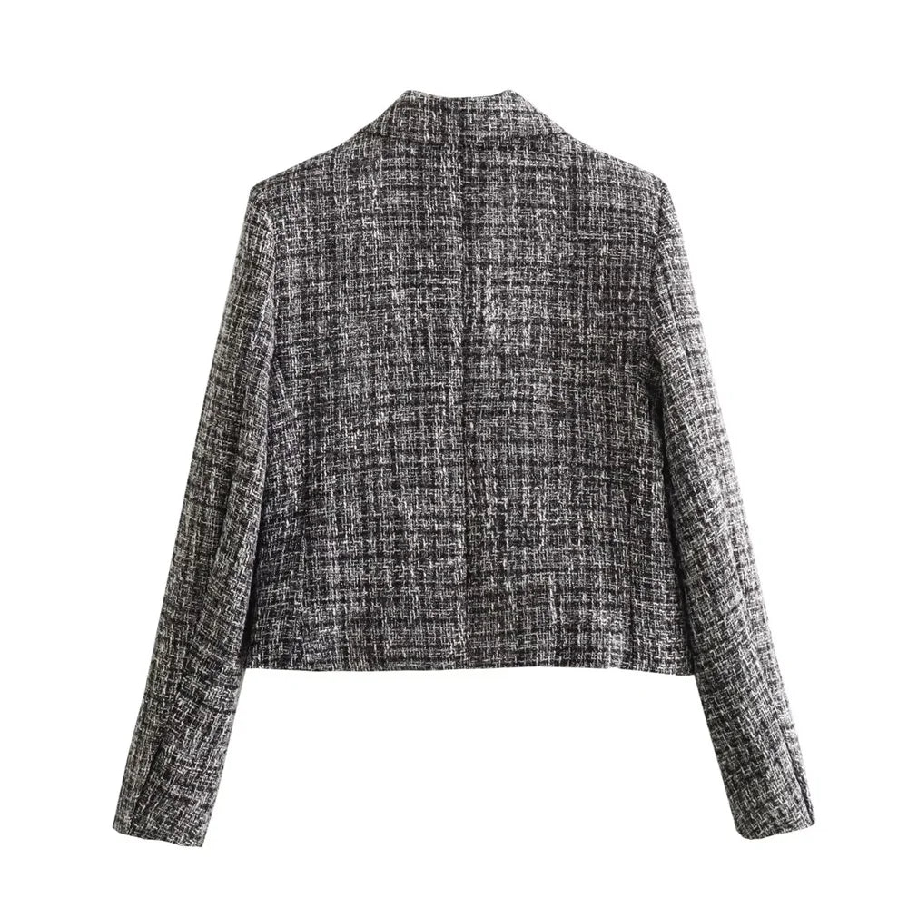 Casual Checkered Two-Piece Women's Suit Set with Short Coat and Half Skirt for Stylish Versatile Wear