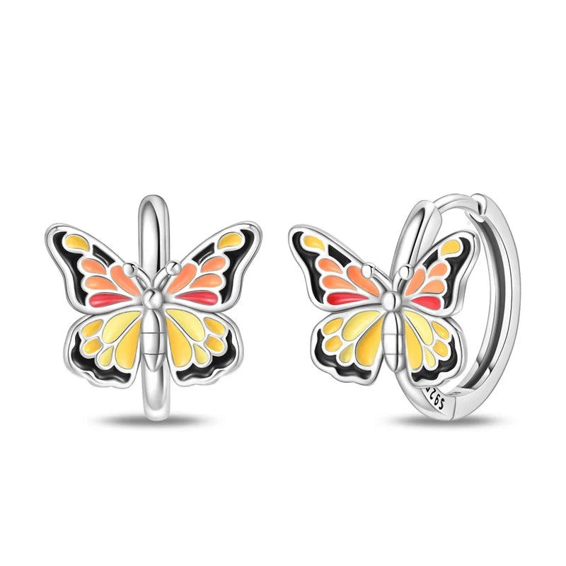 Colorful Butterfly Bee Ladybug Rainbow Flower Earrings in 925 Sterling Silver for Women Fashion Jewelry Gifts