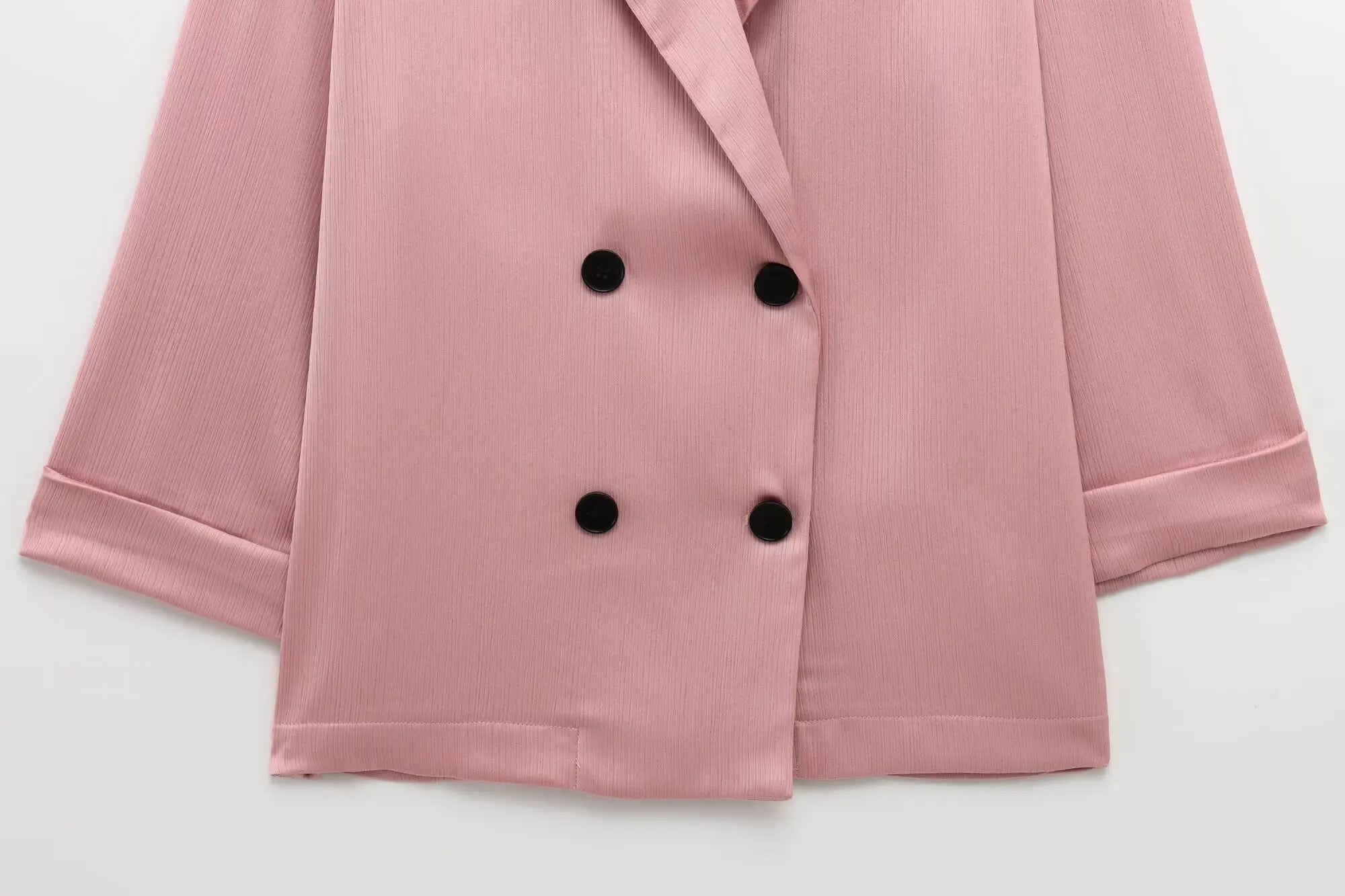 Chic Vintage Pink Loose Blazer and High Waist Wide Leg Pants Set for Women