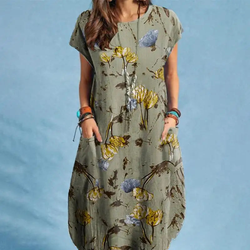Bohemian Floral Print Midi Dress For Women Summer Beach